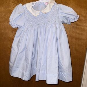 Light Blue Smocked Baby Dress with White Collar